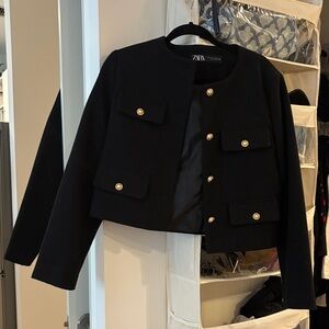 Zara Black Cropped Blazer with Gold Buttons